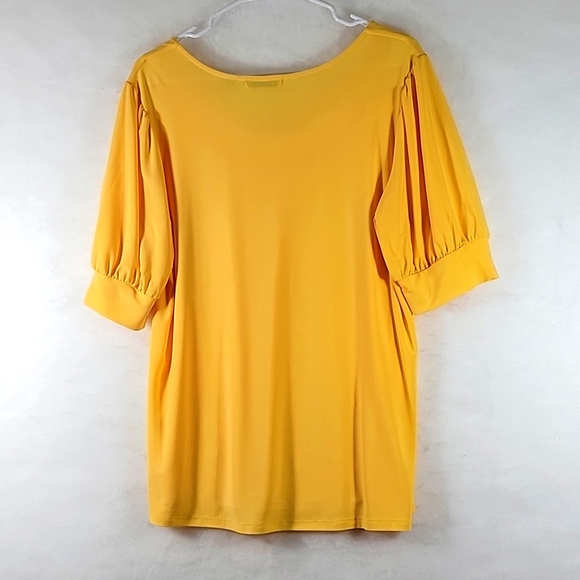 NOTATIONS Yellow Puff Sleeve Rounded Neckline w Metal Feature Size L - Picture 8 of 8